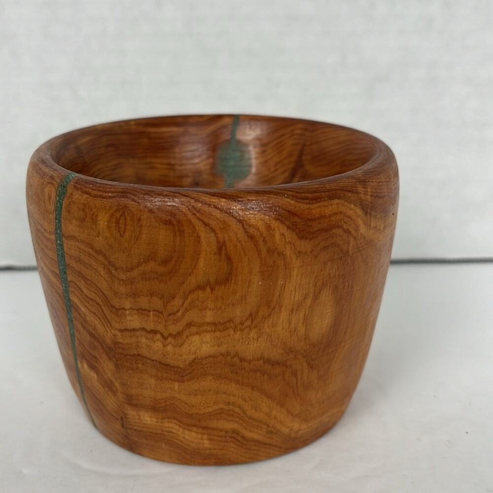 Decorative Wooden Bowl with Green Inlay Hand Crafted Shilling 4x3 Inch - Picture 2 of 8